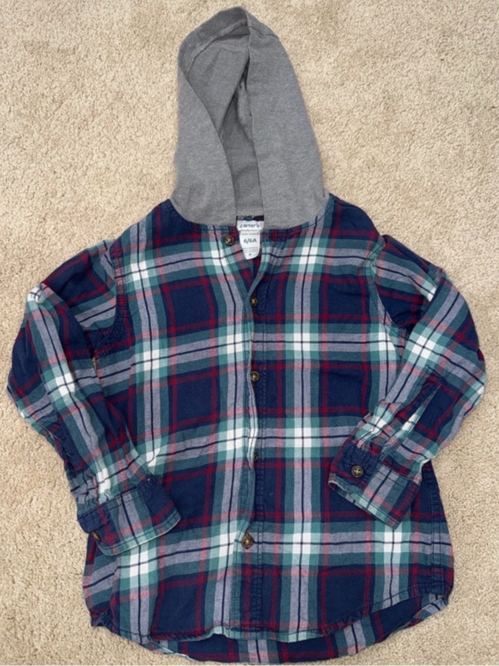 Kids Plaid Hooded Shirt - Navy, Gray & Red